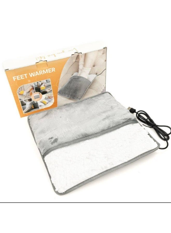 دفاية قدمين كهربائية وبادة تسخين لتخفيف الألم، تعمل بوصلة USB، خامة قطيفة ناعمة، متعددة الاستخدام، مقاس 29×29×2.5 سم، لون رمادي وأبيض، صنع في الصين - Image 3